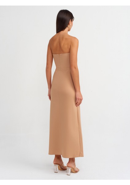 90758 Straplez Elbise-Bej