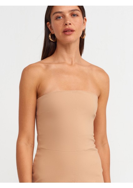 90758 Straplez Elbise-Bej