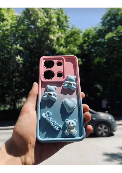 Cover Center Xiaomi Redmi Note 13 4g Uyumlu 3D Ayıcık Figürlü Kamera Korumalı Kabartmalı Yumuşak Silikon Kilif