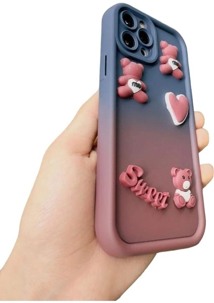 Cover Center Iphone 11 Pro Uyumlu 3D Ayıcık Figürlü Kamera Korumalı Kabartmalı Yumuşak Silikon Kilif