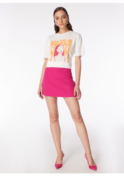 Kırık Beyaz Kadın Bisiklet Yaka Basic T-Shirt F4SL-TST0217
