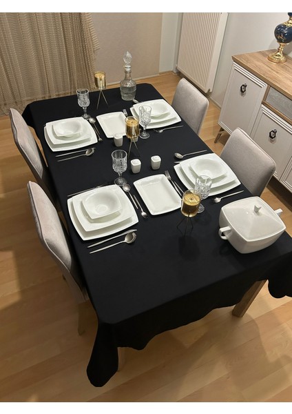 Meral Kurşun Collection Sıvıya Dayanıklı Pamuk Keten Dertsiz Masa Örtüsü Siyah