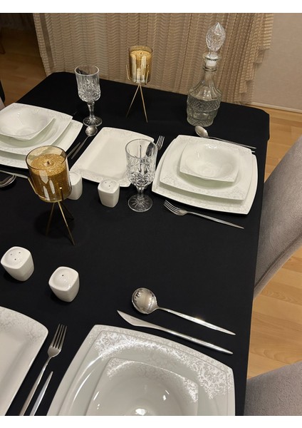 Meral Kurşun Collection Sıvıya Dayanıklı Pamuk Keten Dertsiz Masa Örtüsü Siyah modelleri