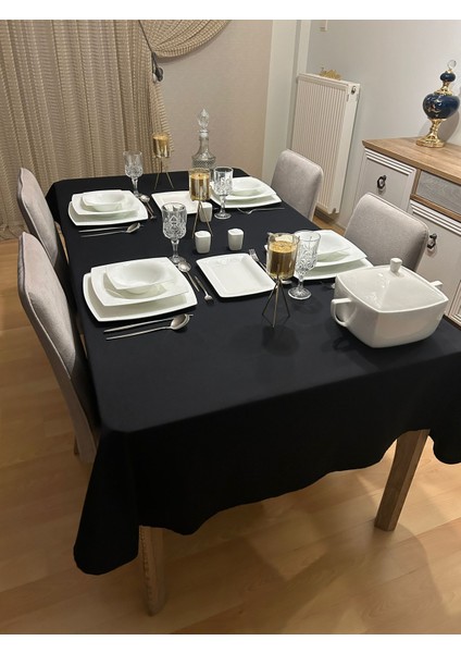 Meral Kurşun Collection Sıvıya Dayanıklı Pamuk Keten Dertsiz Masa Örtüsü Siyah fırsatları