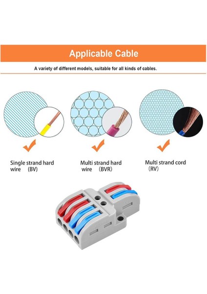 10 Adet 2 Giriş 4 Çıkış Kolay Hızlı Kablo Ekleme Birleştirme Konnektörü - Aç Kapa Kilitli