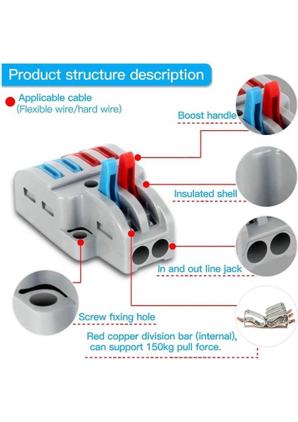10 Adet 2 Giriş 4 Çıkış Kolay Hızlı Kablo Ekleme Birleştirme Konnektörü - Aç Kapa Kilitli fiyatları