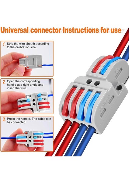 10 Adet 2 Giriş 4 Çıkış Kolay Hızlı Kablo Ekleme Birleştirme Konnektörü - Aç Kapa Kilitli modelleri