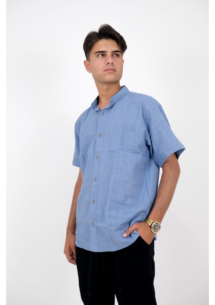 Erkek Keten Kısa Kollu Battal Gömlek modelleri