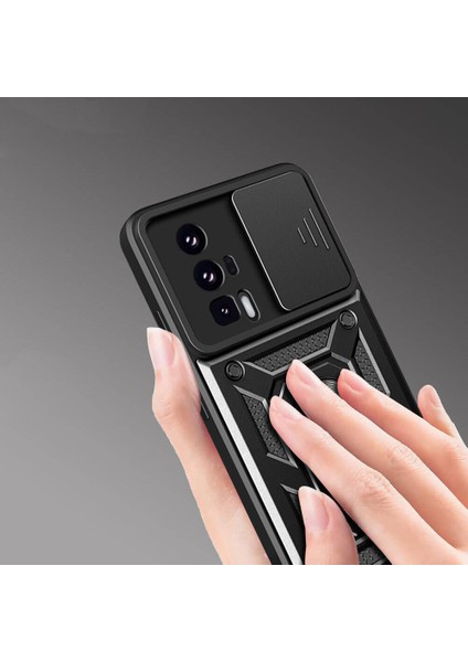 Xiaomi Poco F5 Pro Kılıf Magnetik Standlı Kamera Korumalı Zore Sürgülü Vega Kapak