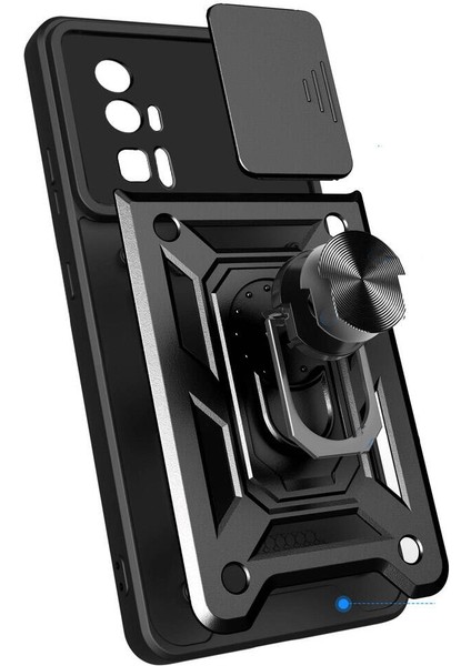 Xiaomi Poco F5 Pro Kılıf Magnetik Standlı Kamera Korumalı Zore Sürgülü Vega Kapak
