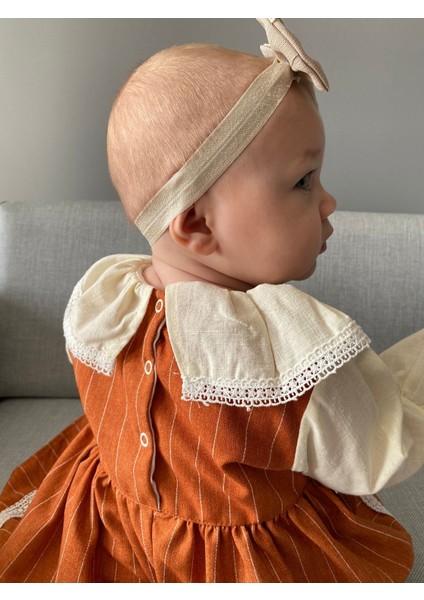 Çizgili Fiyonklu Kurdeleli Bebe Yakalı Kız Bebek/çocuk Elbise