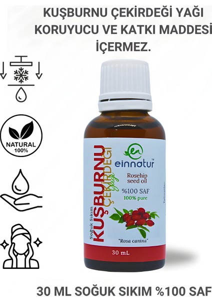 %100 Saf, Kuşburnu Çekirdeği Yağı, 30 ml, Rosa Canina Seed Oil, Soğuk Sıkım, Cold Pressed, leke giderici bakım