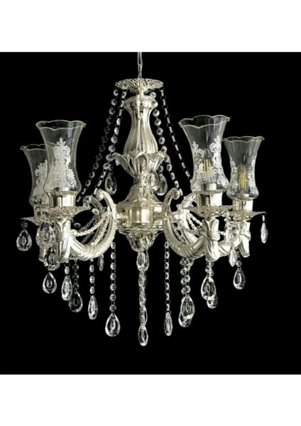 5 Kollu Gümüş Klasik Taşlı Avize