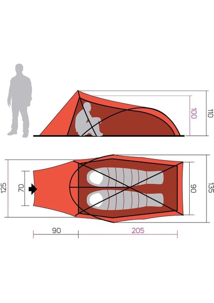 Hawk Snow 2 Kişilik Ultralight 5 Mevsim Çadır Mandarin Red Iı fiyatları