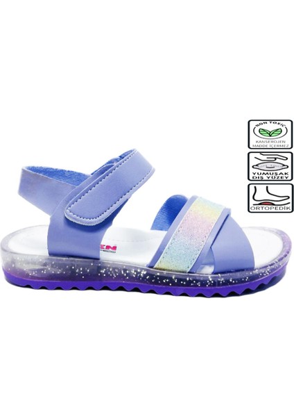 Arz1098 Kız Çocuk Çapraz Bantlı Ortopedik Sandalet Lila
