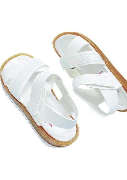 Arz1098 Kız Çocuk Çapraz Bantlı Ortopedik Sandalet Beyaz