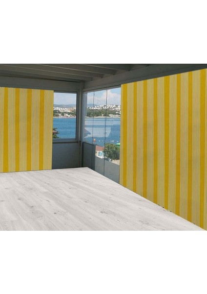 Ceylan Home Balkon Perdesi Her Ölçüde Özel Dikim Sarı Beyaz Çizgili