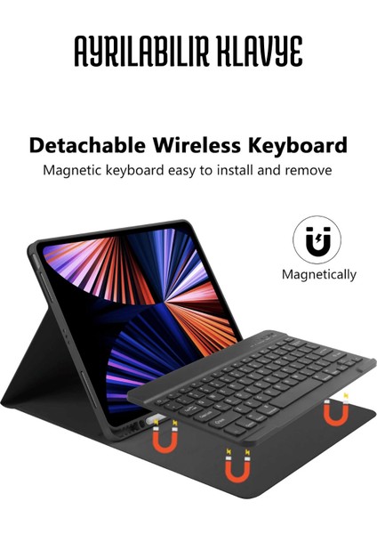iPad Air 11 Inç M2 Çipli 2024 6. Nesil Uyumlu Klavyeli Stand Özellikli Renkli Tablet Kılıfı