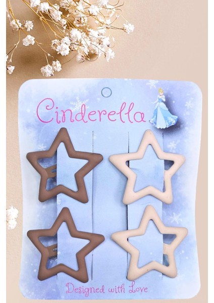 4'lü Mat Bej & Kahve Yıldız Çıt Çıt Toka Seti - Renkli Yıldızlı Çıtçıt Toka - Yıldız Çıtçıtlı Toka