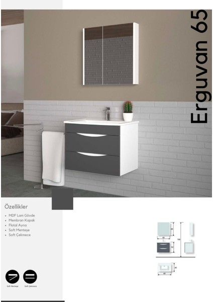 Erguvan 65 cm Banyo Dolabı