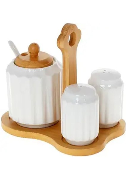 Paçi Freda Porselen Baharatlık Tuzluk Biberlik Bambu Set