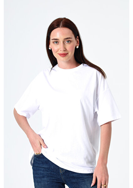 Atis Place Kadın Basic T-Shirt Kısa Kollu Oversize Pamuklu T-Shirt