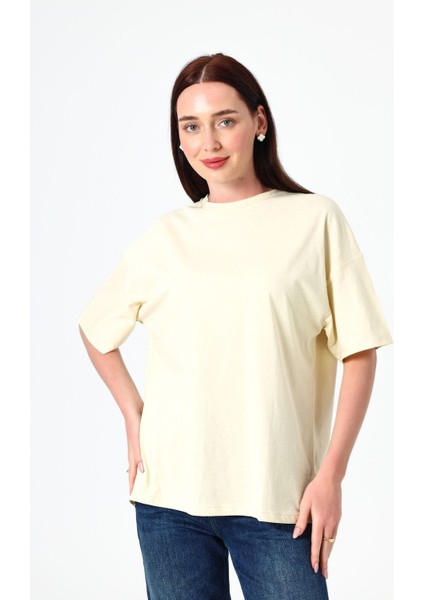 Atis Place Kadın Basic T-Shirt Kısa Kollu Oversize Pamuklu T-Shirt