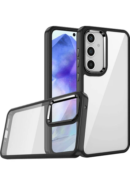 Case World Samsung Galaxy A55 Kapak Metal Kamera Korumalı Arkası Şeffaf Silikon Kılıf - Siyah