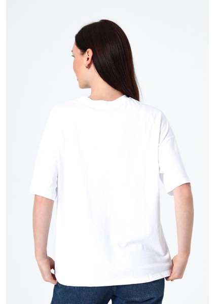 Atis Place Kadın Basic T-Shirt Kısa Kollu Oversize Pamuklu T-Shirt