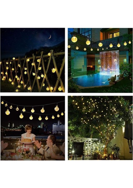 Teknoloji Kristal 8 Modlu Güneş Enerjili 6 Metre 30 LED Sarı Bahçe Teras Parti Balkon Süsü Aydınlatma Lambası modelleri