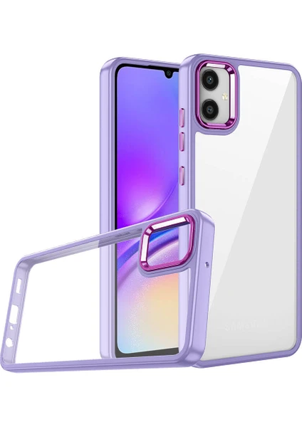 Case World Samsung Galaxy A05 Kapak Metal Kamera Korumalı Arkası Şeffaf Silikon Kılıf - Lila