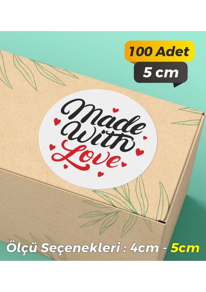 Made With Love Ambalaj Kargo Hediye Paketleme Etiketi Model 5 100 Adet 5 cm