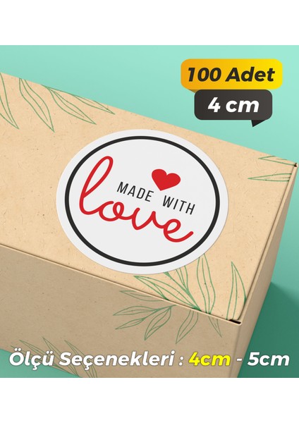 Made With Love Ambalaj Kargo Hediye Paketleme Etiketi Model 8 100 Adet 4 cm