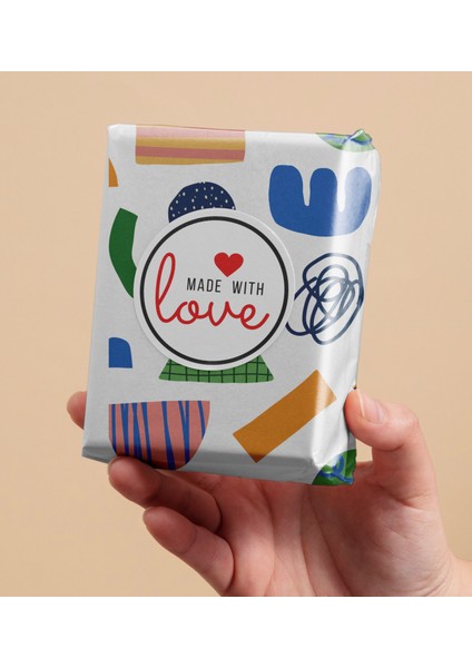 Made With Love Ambalaj Kargo Hediye Paketleme Etiketi Model 8 100 Adet 4 cm