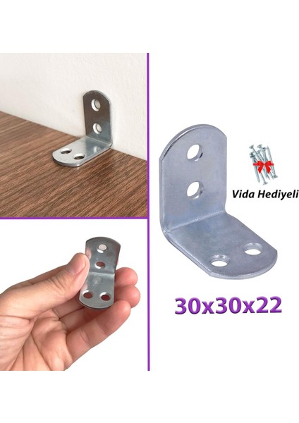 Mobilya Eşya Dolap Duvar Sabitleyici Köşe Bağlantı L Demir Gönye Deprem Güvenliği 30 x 30 x 22 mm