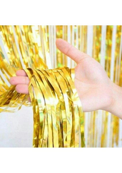 Parti Furyası Gold Püsküllü Kapı ve Duvar Fon Perdesi Metalize Işıltılı Arka Fon Dekor Süsü ( 100*200 Cm)