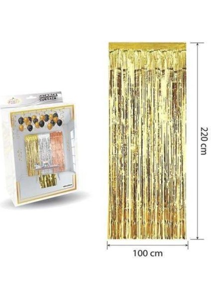 Parti Furyası Gold Püsküllü Kapı ve Duvar Fon Perdesi Metalize Işıltılı Arka Fon Dekor Süsü ( 100*200 Cm)