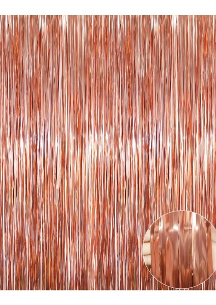 Rosegold Püsküllü Kapı ve Duvar Fon Perdesi Metalize Işıltılı Arka Fon Dekor Süsü ( 100*200 Cm)