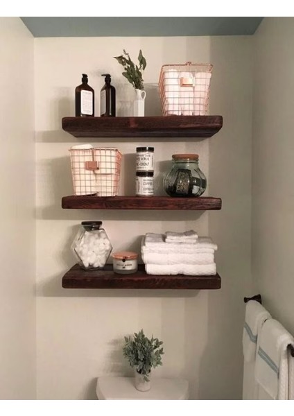 Dekoratif Doğal Ahşap 3'lü Takım 65x15x4 cm (Gizli Aparatlı Raf)
