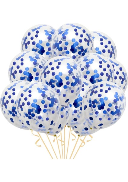 Mavi Konfetili Şeffaf Balon Seti 10 Adet