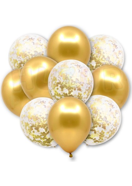 Gold konfetili Şeffaf Balon Ve gold balon Seti 20 Adet
