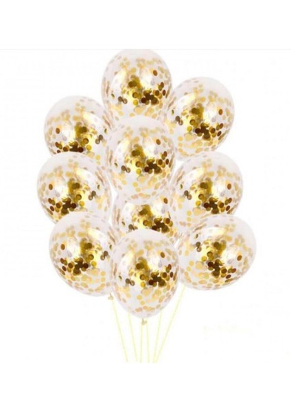Gold Konfetili Şeffaf Balon Seti 10 Adet