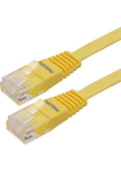 Philips Sarı Yassı Flat Ince 3 Metre Ethernet Kablosu Cat6 Poşetli Internet Jack Soketleri Takılı Hazır Kablo