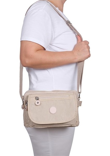 215 Klinkır Kaliteli Kumaş Bayan Çapraz Omuz Çantası Bej