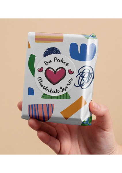Bu Pakette Mutluluk Var Ambalaj Kargo Hediye Paketleme Etiketi Model 25 100 Adet 5 cm