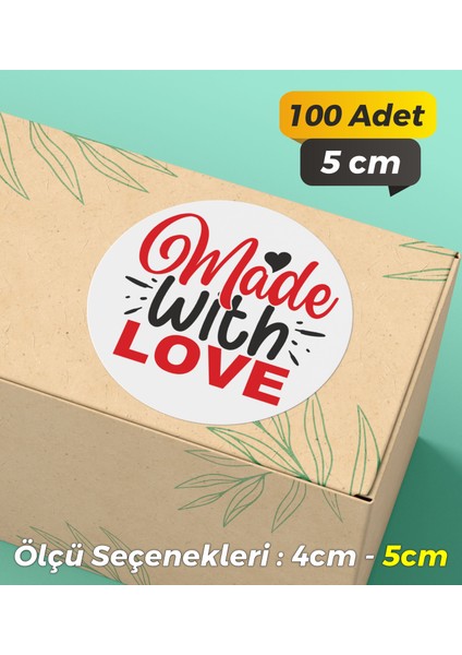 Made With Love Ambalaj Kargo Hediye Paketleme Etiketi Model 28 100 Adet 5 cm