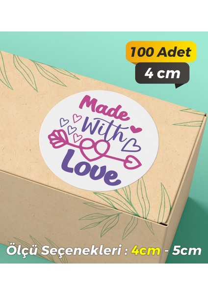 Made With Love Ambalaj Kargo Hediye Paketleme Etiketi Model 27 100 Adet 4 cm