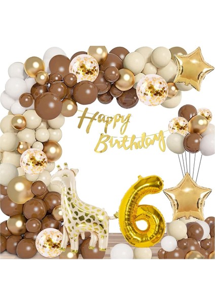 Doğum Günü 6 yaş Kutlama Balon Seti,retro Renkler Doğum Günü Balon Zincir Set Parti Eğlence