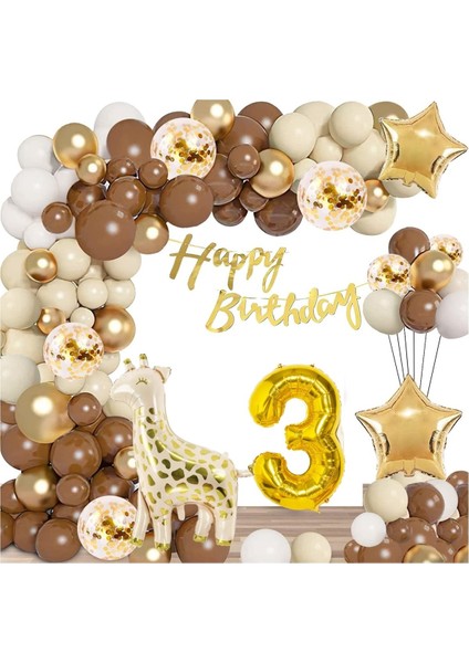 Doğum Günü 3 yaş Kutlama Balon Seti,retro Renkler Doğum Günü Balon Zincir Set Parti Eğlence