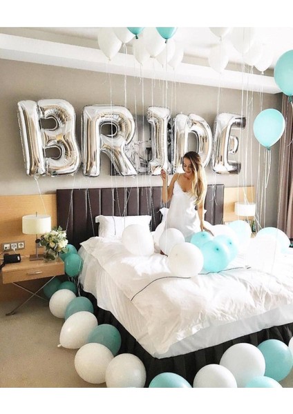 Bride Yazılı Her Harf 100 cm Folyo Balon Gümüş Renkli Gri Renginde Bekarlığa Veda Partisi